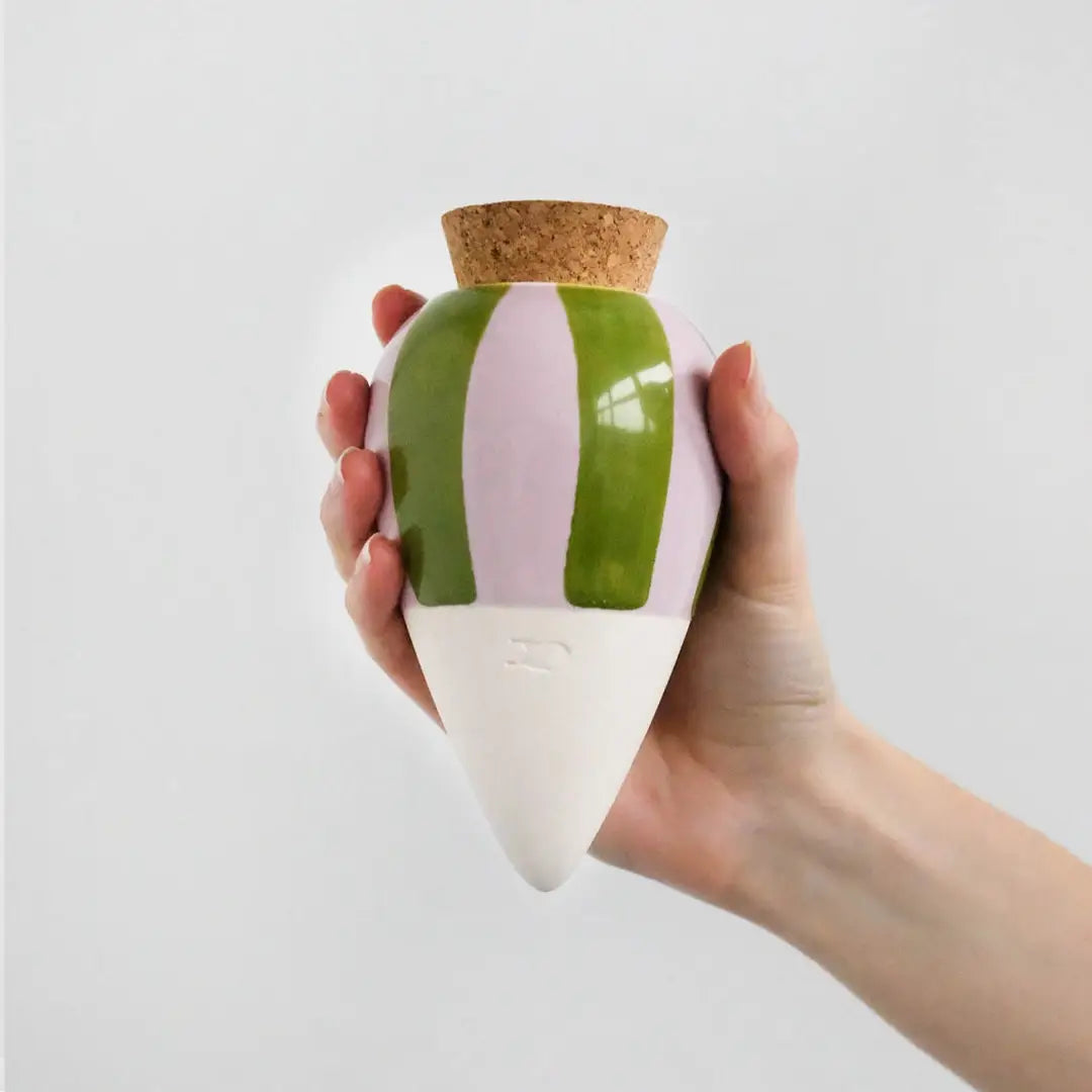 Pepin - Olla - Natural Watering Pots - Green and lilac stripes