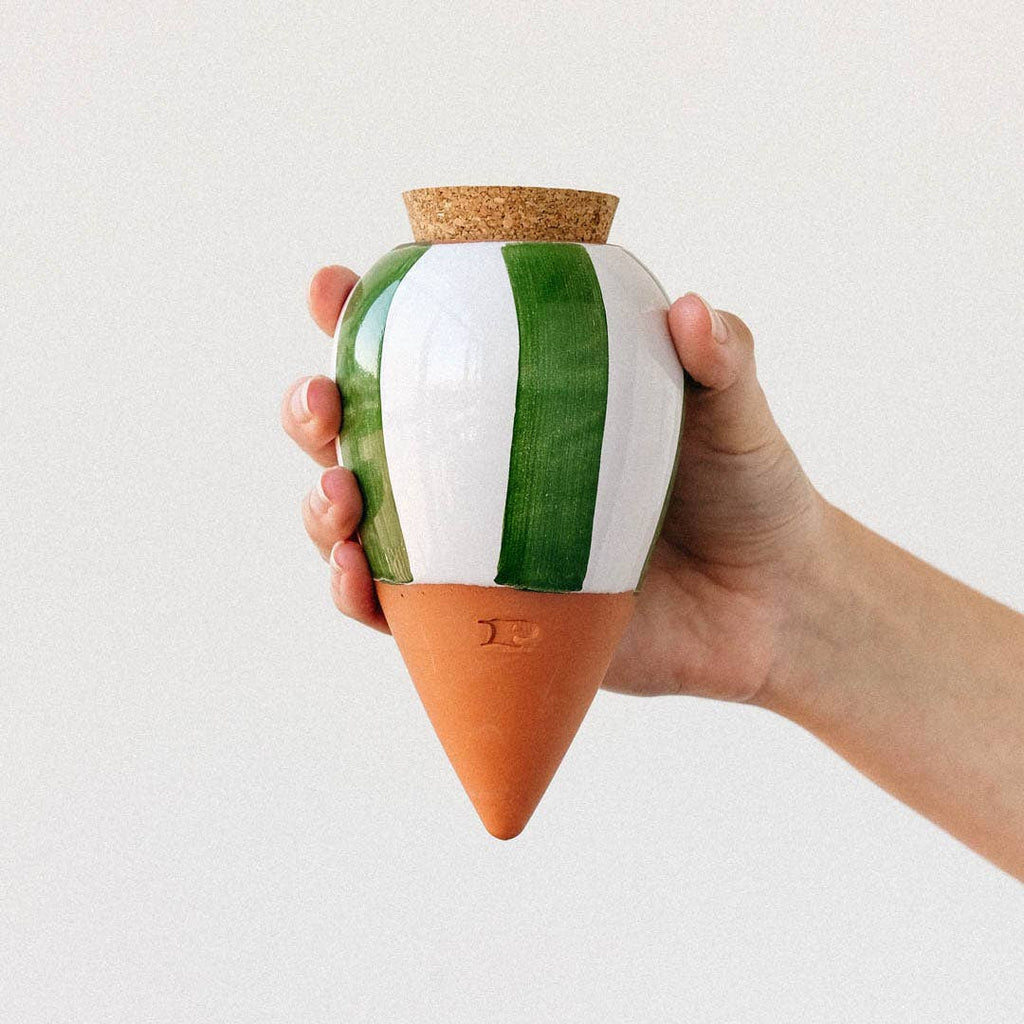 Pepin - Olla - Natural Watering Pots -  Green and ivory stripes